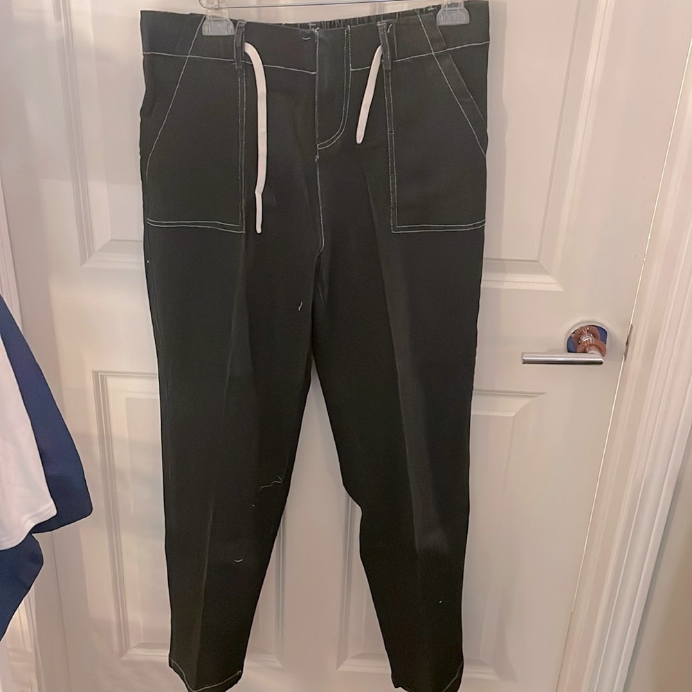 Black Denim like pants with elastic waist and drawstring - no labels. Size L